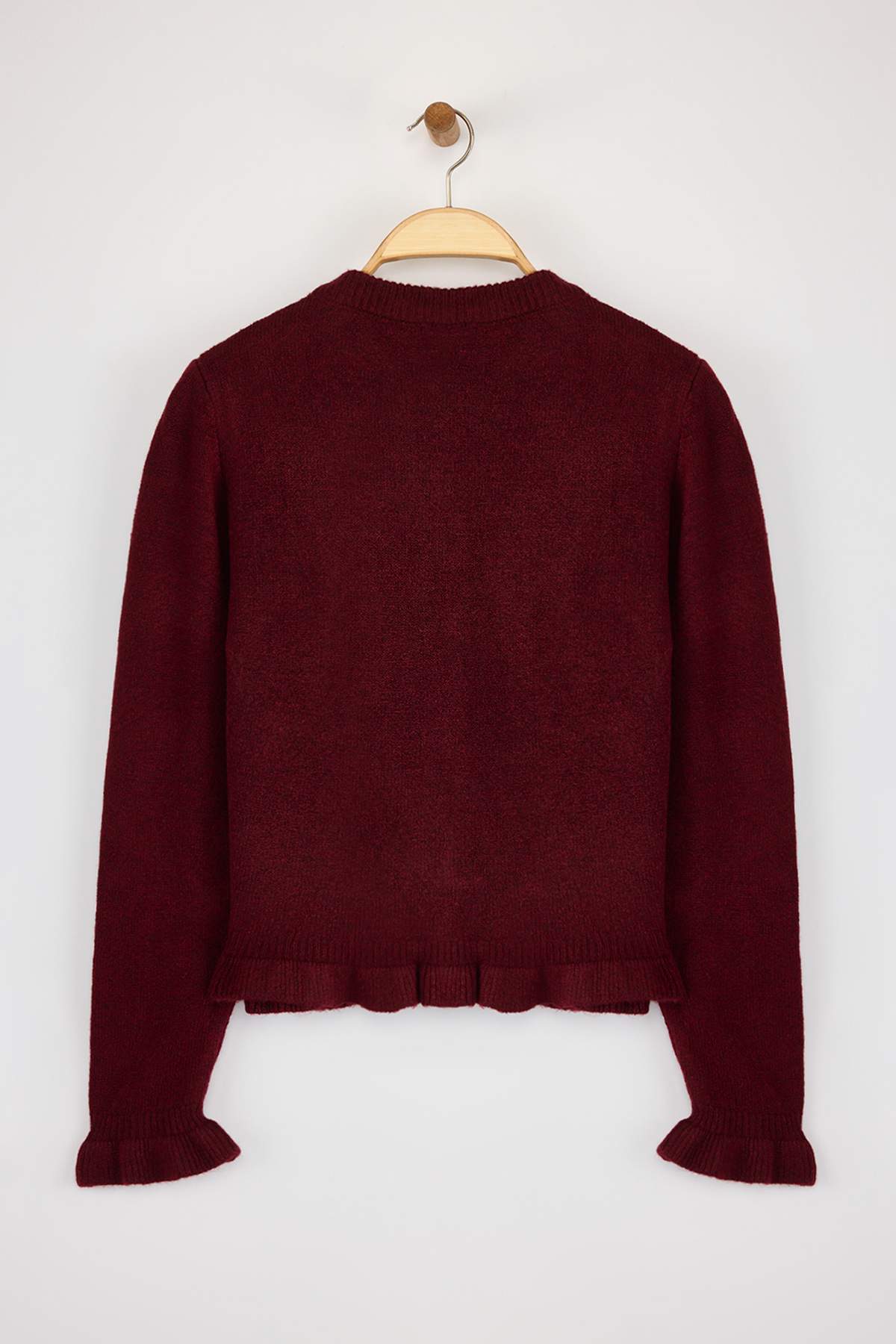 Trendyolmilla  Bordo Düğme Detaylı Yumuşak Dokulu Triko Hırka TWOAW26HI00038 - Görsel 7