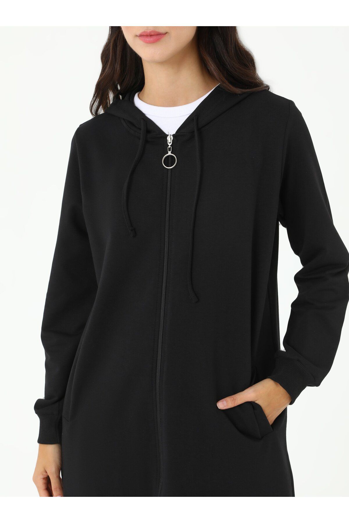 Everyday Basic-Căciulă sport lungă cu glugă cu fermoar - Negru - Refka Basic 4
