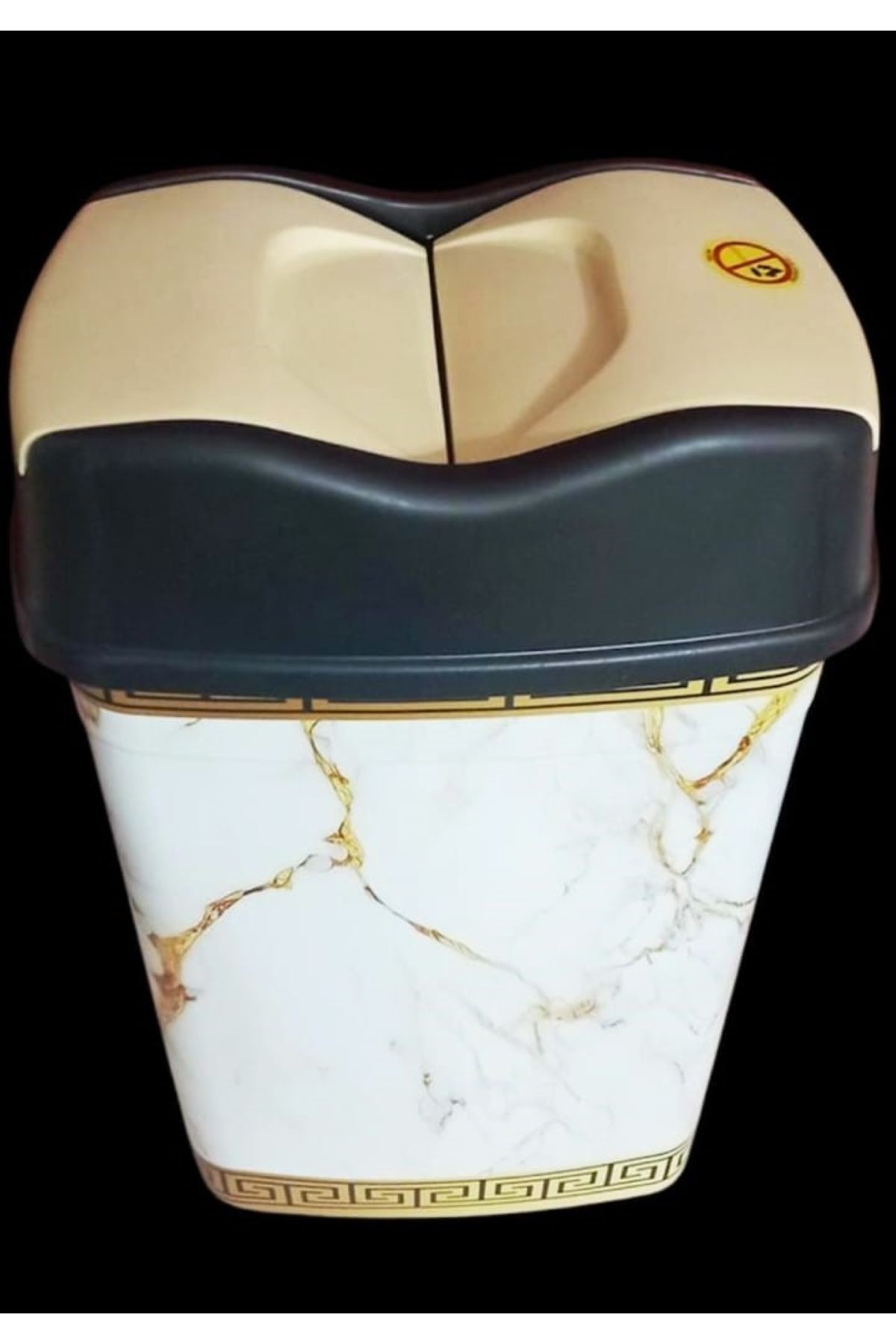 Sağlam 25 LT KALİTELİ PLASTİK DEKORATİF ALTIN MERMER DESENLİ MUTFAK /BANYO OYNAR/KLİK KAPAK ÇÖP KOVASI