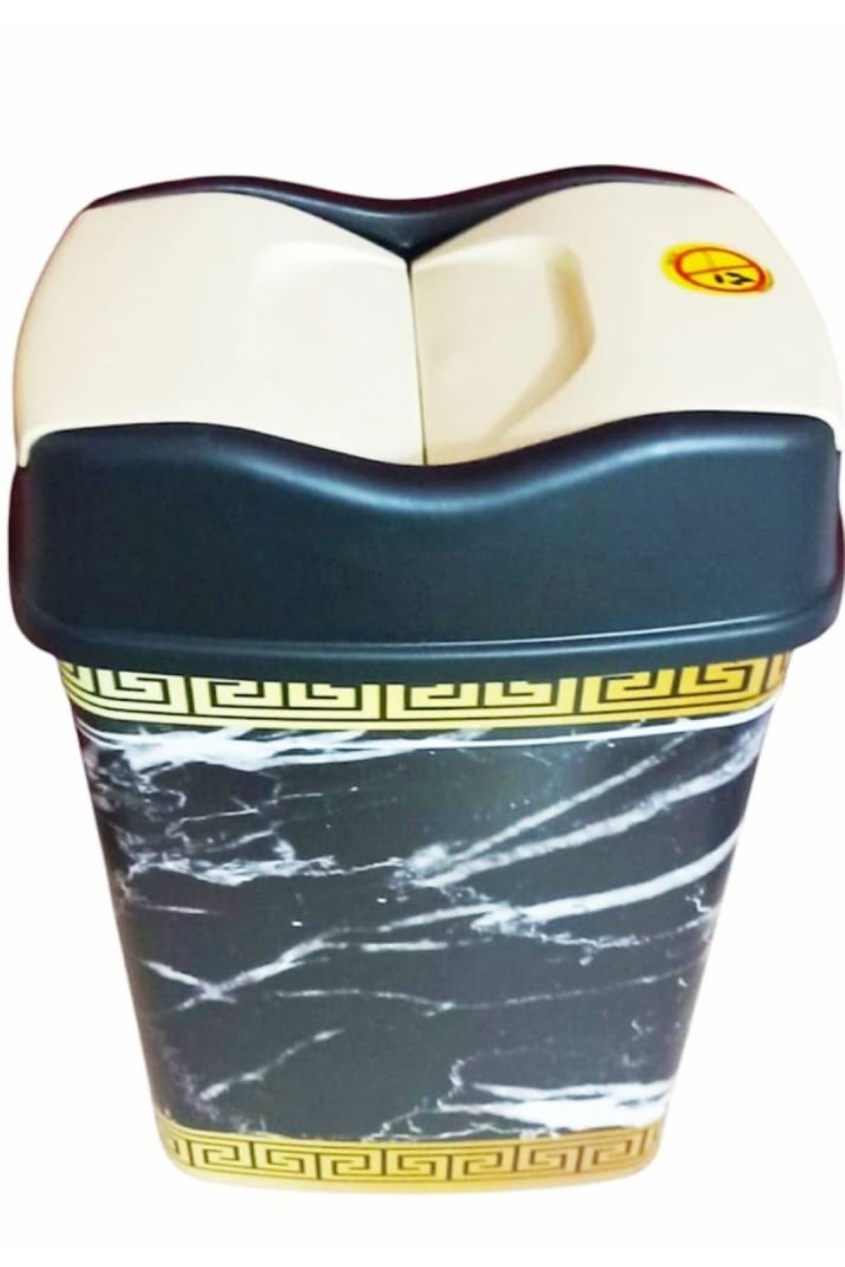 Sağlam 15 LT KALİTELİ PLASTİK DEKORATİF SİYAH MERMER DESENLİ MUTFAK /BANYO OYNAR/KLİK KAPAK ÇÖP KOVASI