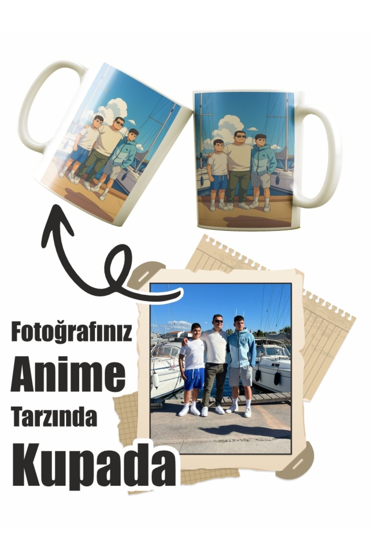Layer Home Kişiye Özel Anime Tarzı Baskılı Hediyelik Seramik Kupa Bardak Makinede Yıkanabilir
