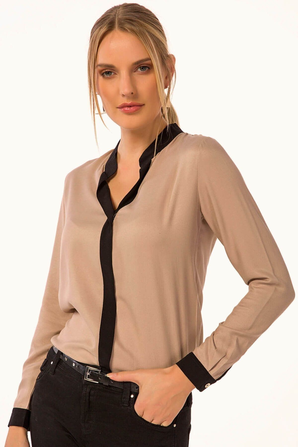 armonika-Női bézs elöl csíkos ing ARM-18K001255 3