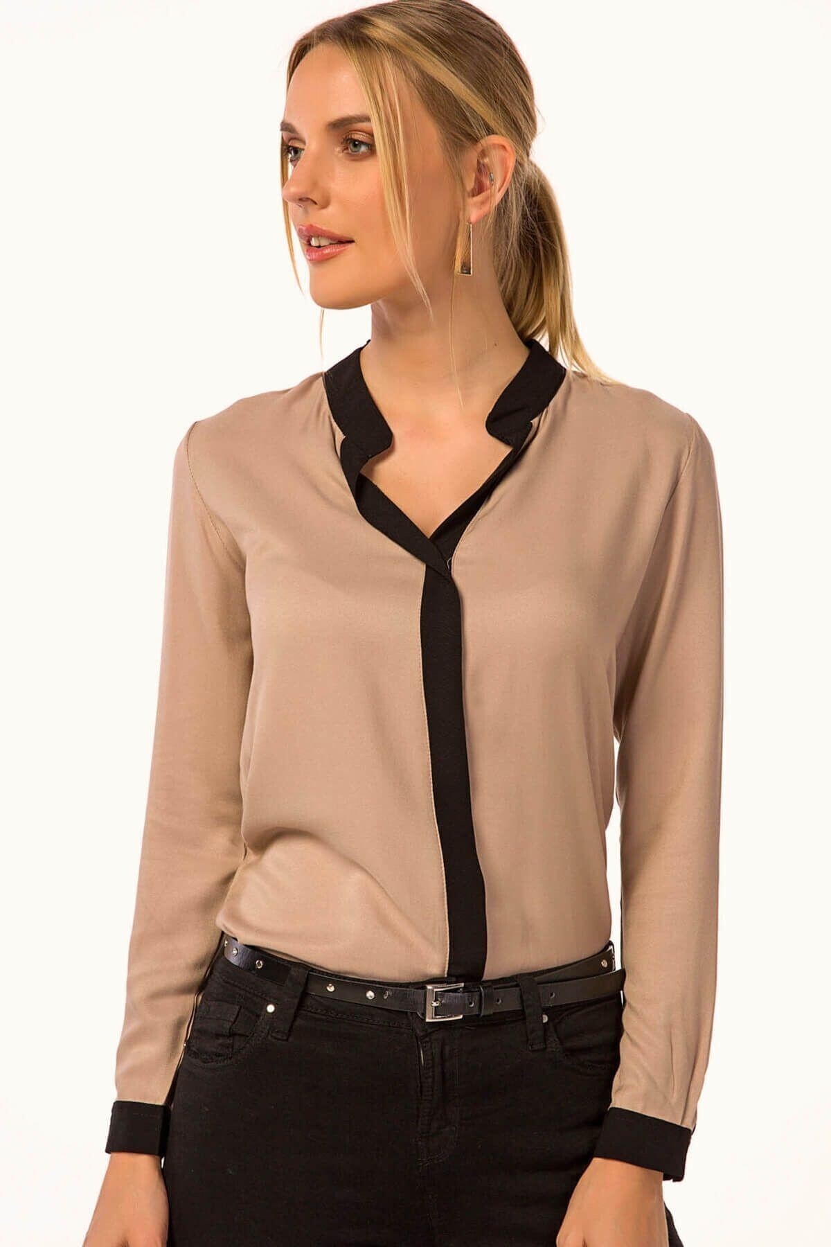 armonika-Női bézs elöl csíkos ing ARM-18K001255 4