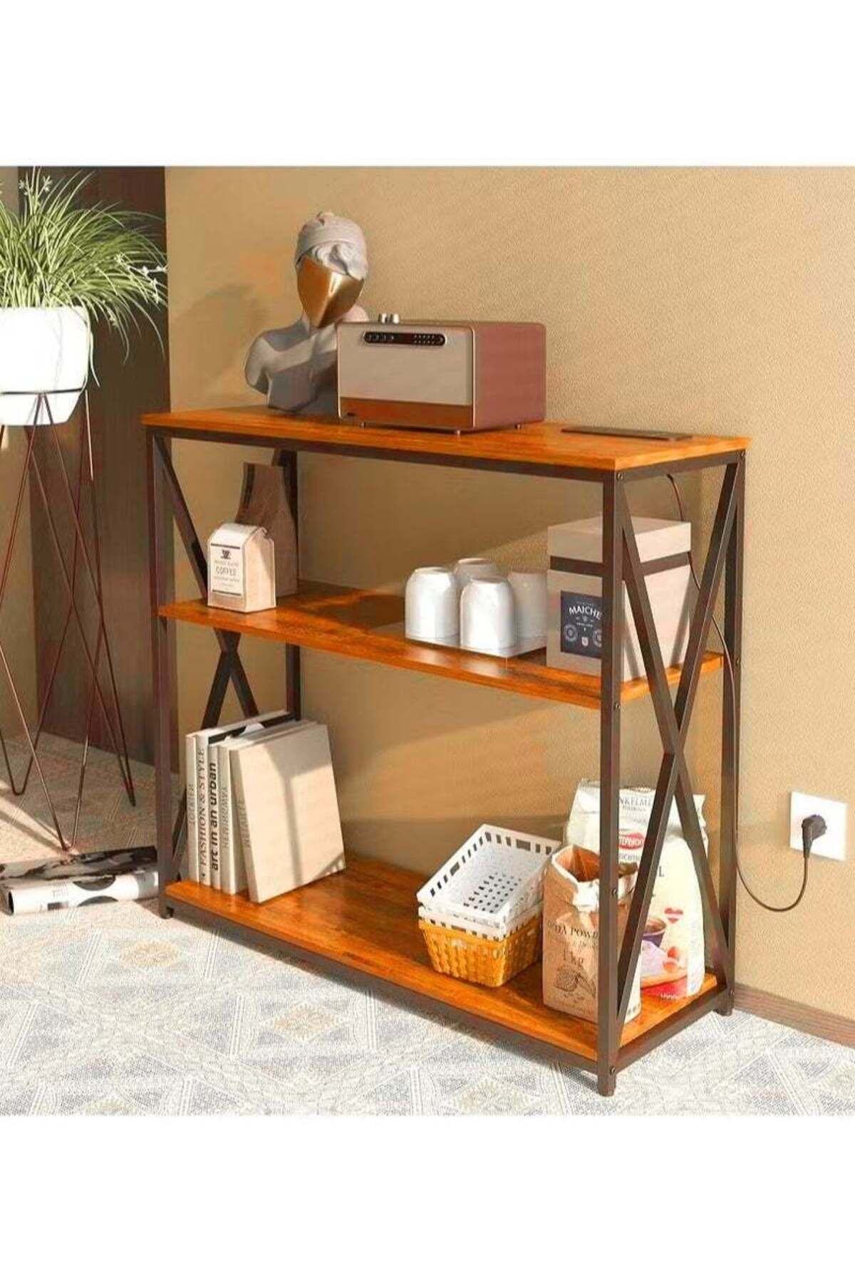 Luxury Home-3-Tier Console Table with Charging Base with Storage Shelf and Power Outlet-EI-402 5