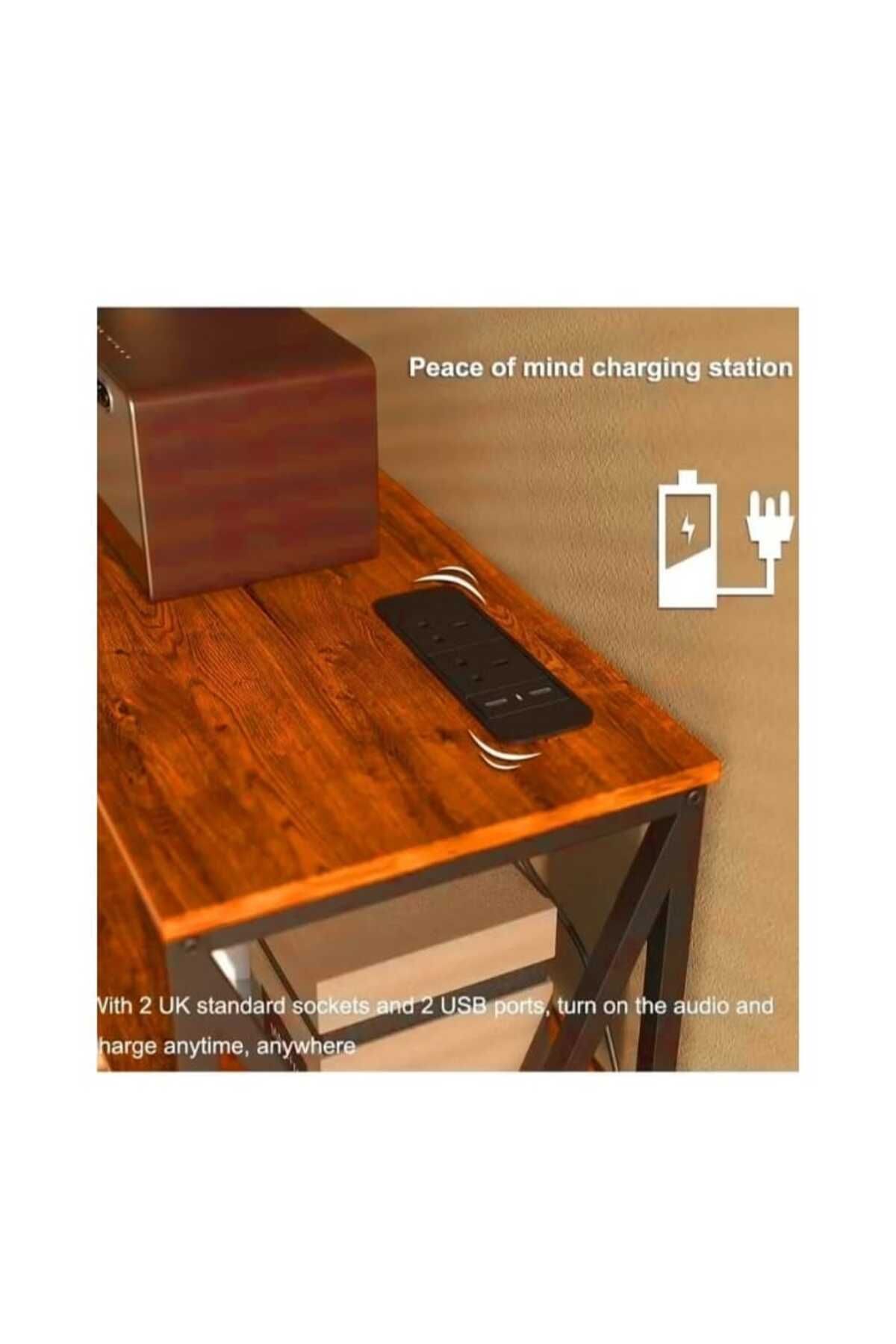 Luxury Home-3-Tier Console Table with Charging Base with Storage Shelf and Power Outlet-EI-402 2