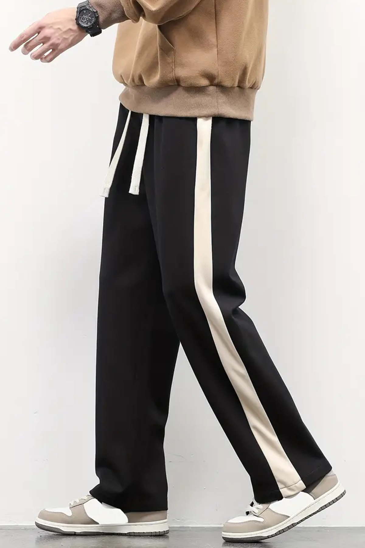 SALIENDO  Erkek Kalın Şerit Casual Oversize Siyah Eşofman Altı - Görsel 4