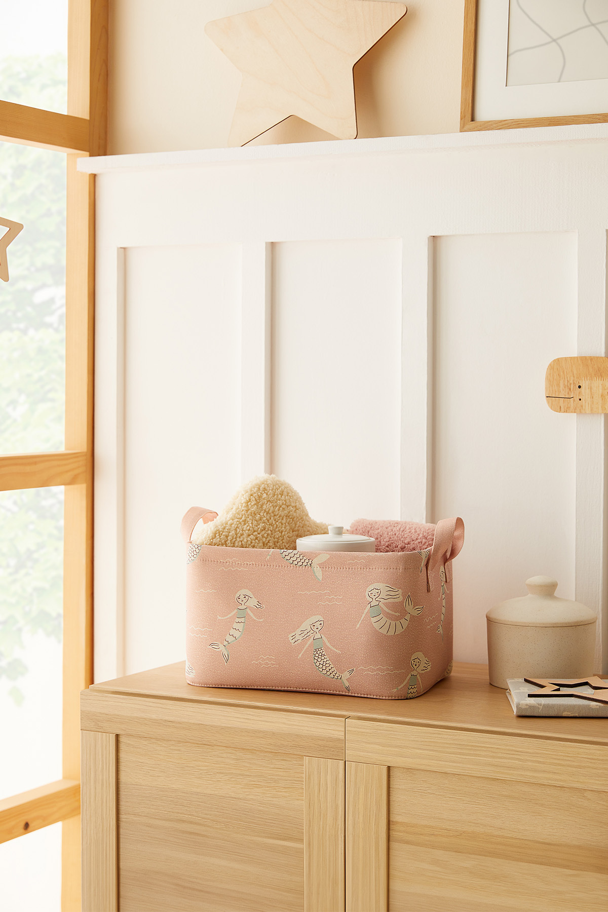 Ocean Home Textile Çocuk Odası Deniz Kızı Oyuncak Düzenleyici Saklama Sepeti 30x21x18