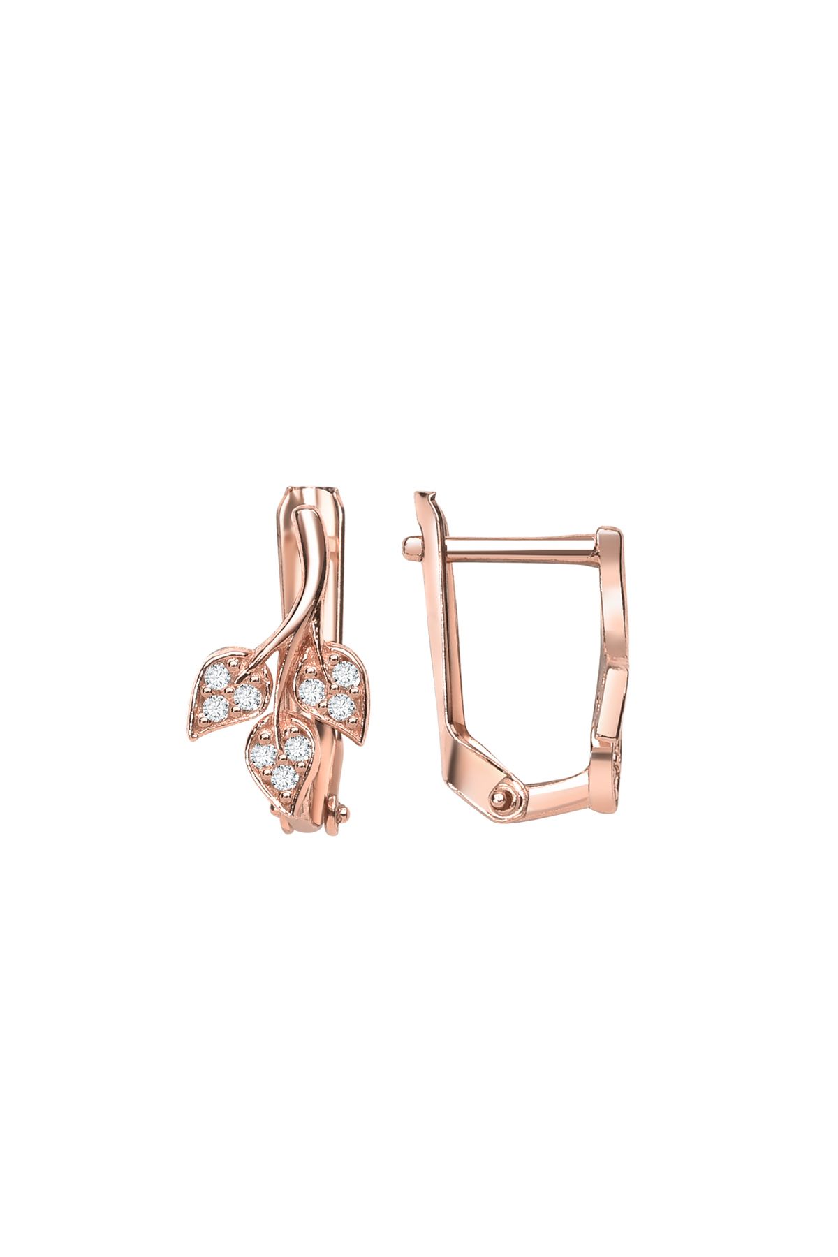 jelux silver Gümüş 925 Ayar Elegance Leaf Zirkon Taşlı Rose Küpe