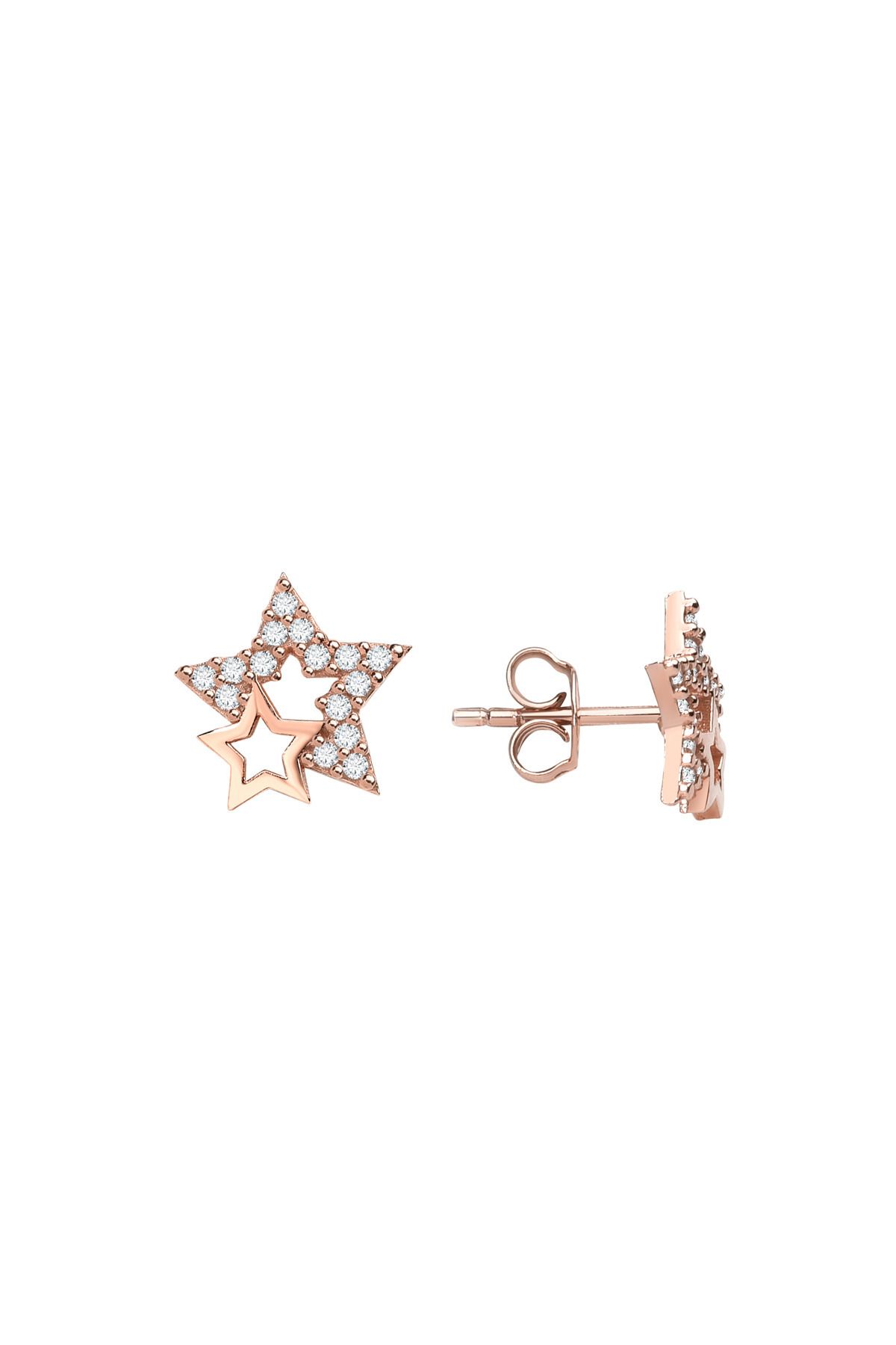 jelux silver Gümüş 925 Ayar Starlight Zirkon Taşlı Çivili Rose Küpe
