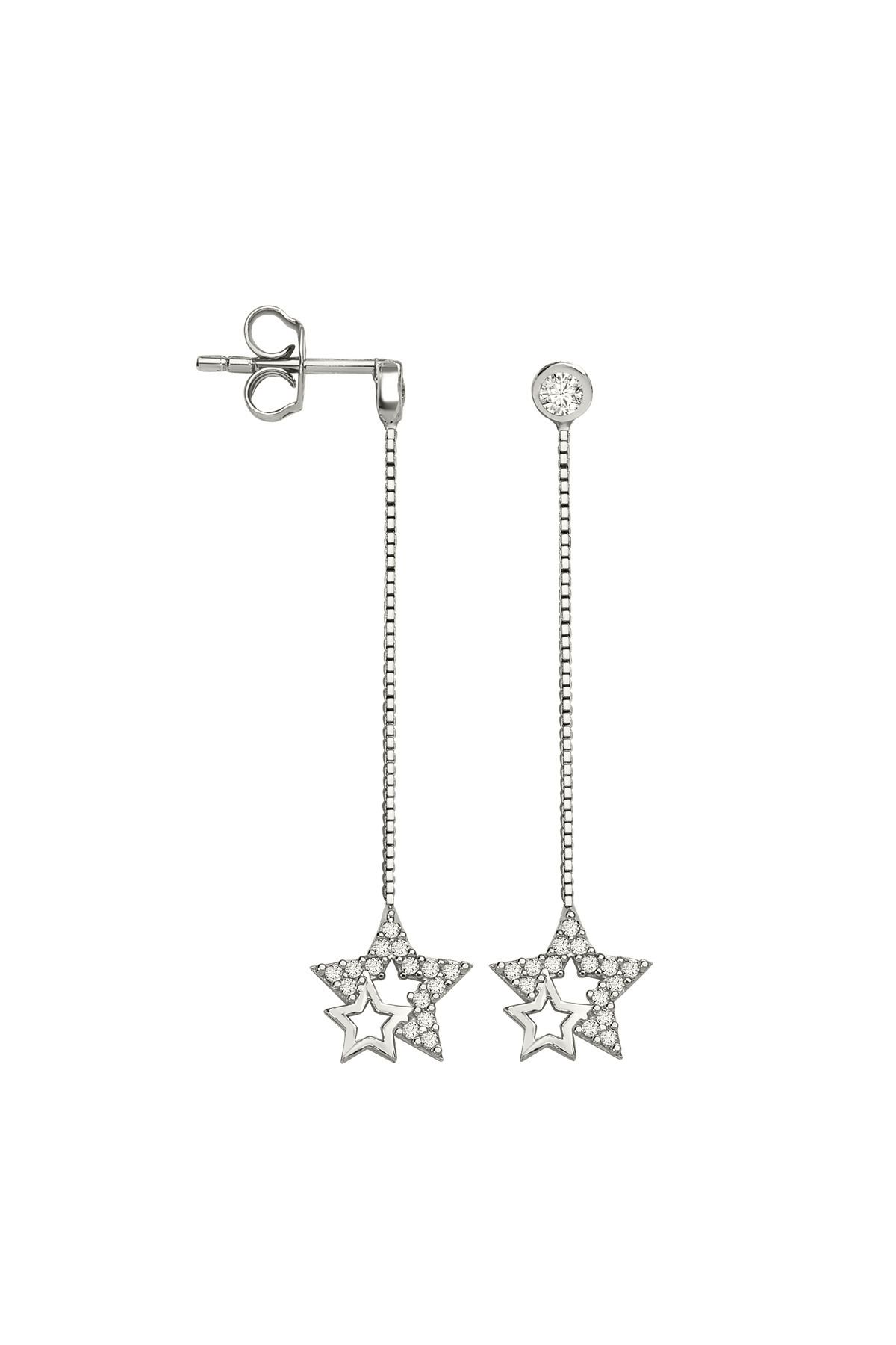jelux silver Gümüş 925 Ayar Starlight Zirkon Taşlı Zincirli Küpe