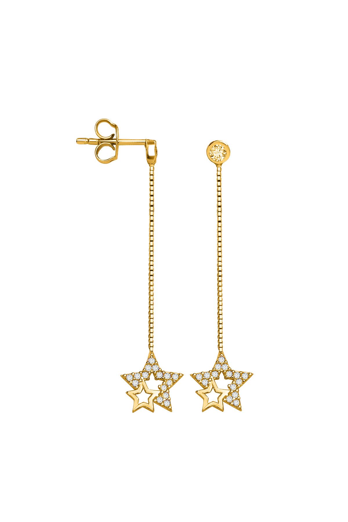 jelux silver Gümüş 925 Ayar Starlight Zirkon Taşlı Zincirli Gold Küpe
