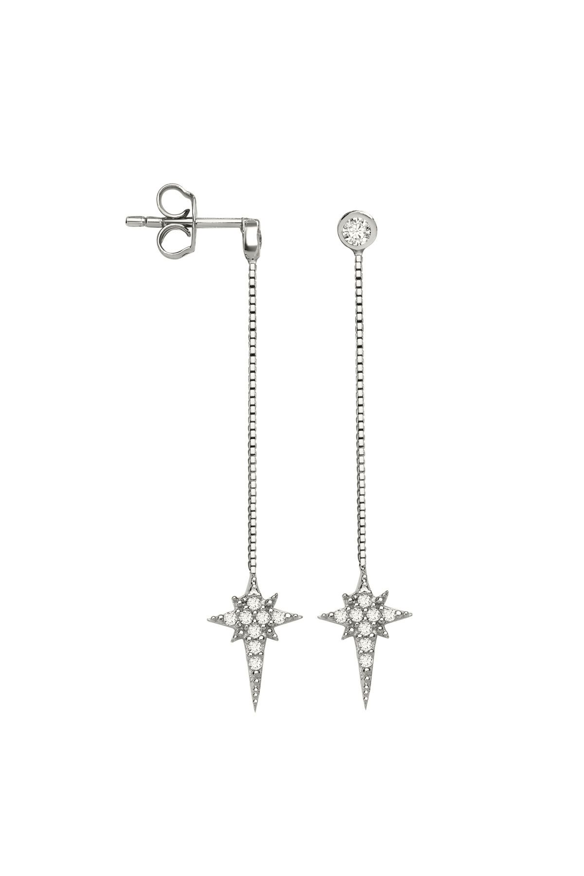 jelux silver Gümüş 925 Ayar Nova Yıldız Zirkon Taşlı Zincirli Küpe