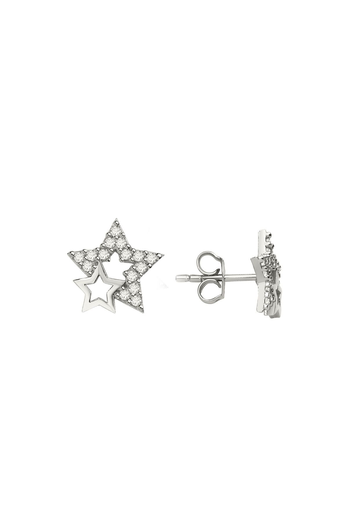 jelux silver Gümüş 925 Ayar Starlight Zirkon Taşlı Çivili Küpe