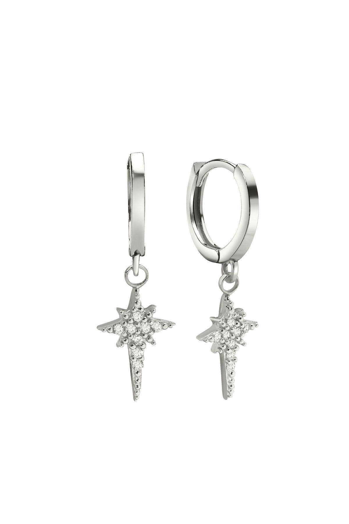 jelux silver Gümüş 925 Ayar Nova Yıldız Zirkon Taşlı Halkalı Küpe