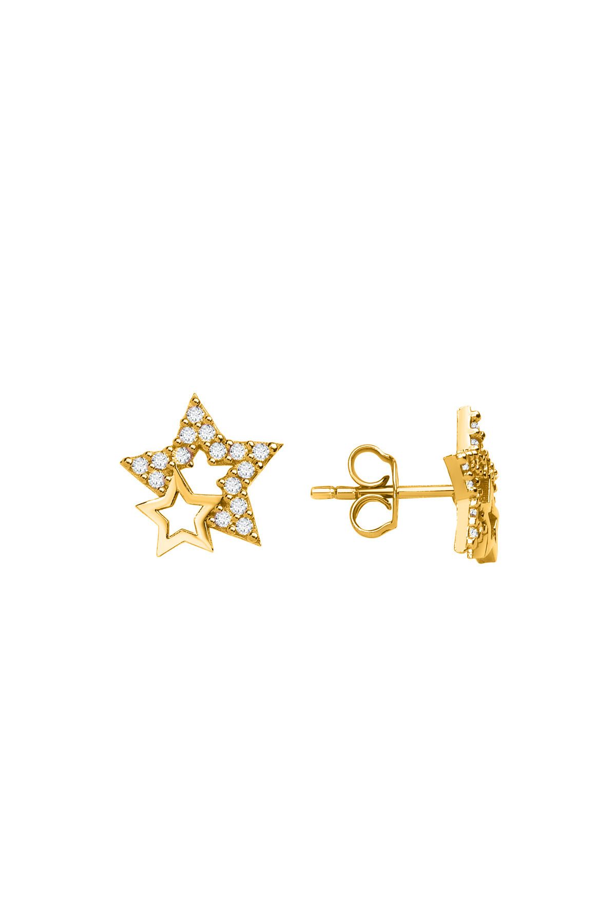 jelux silver Gümüş 925 Ayar Starlight Zirkon Taşlı Çivili Gold Küpe