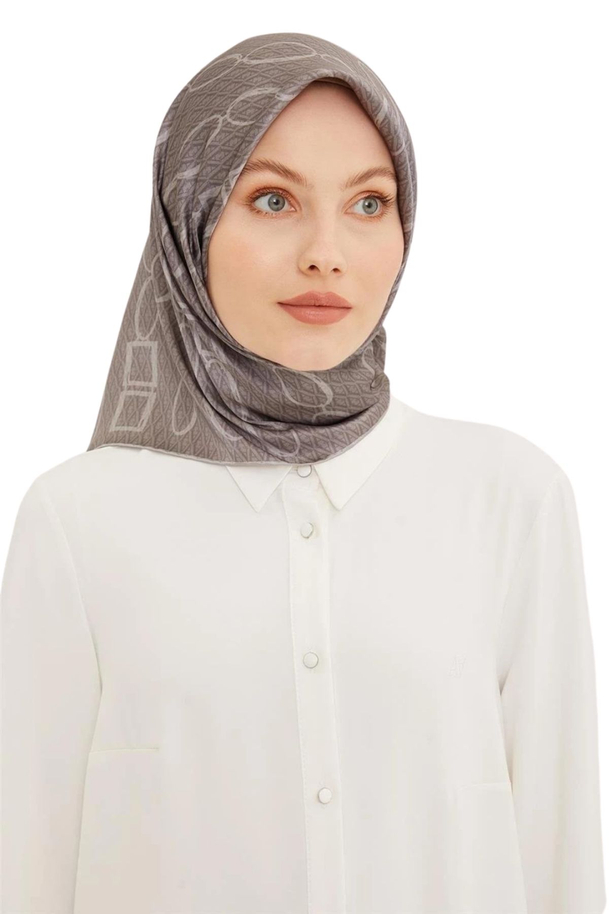 Armine Nostalji Serisi Twill İpek Eşarp 8925D-32 Geometrik Desen GRİ