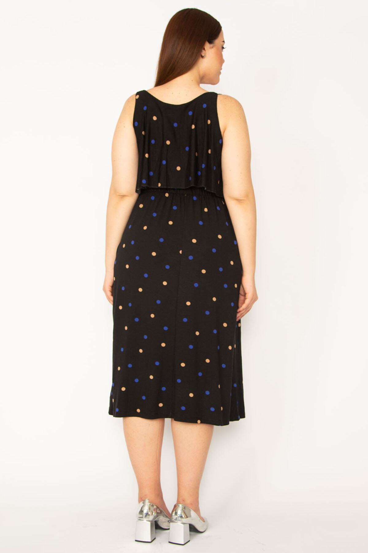 Şans-Großes schwarzes Damenkleid mit Volantträgern auf der Brust 65n33212 5