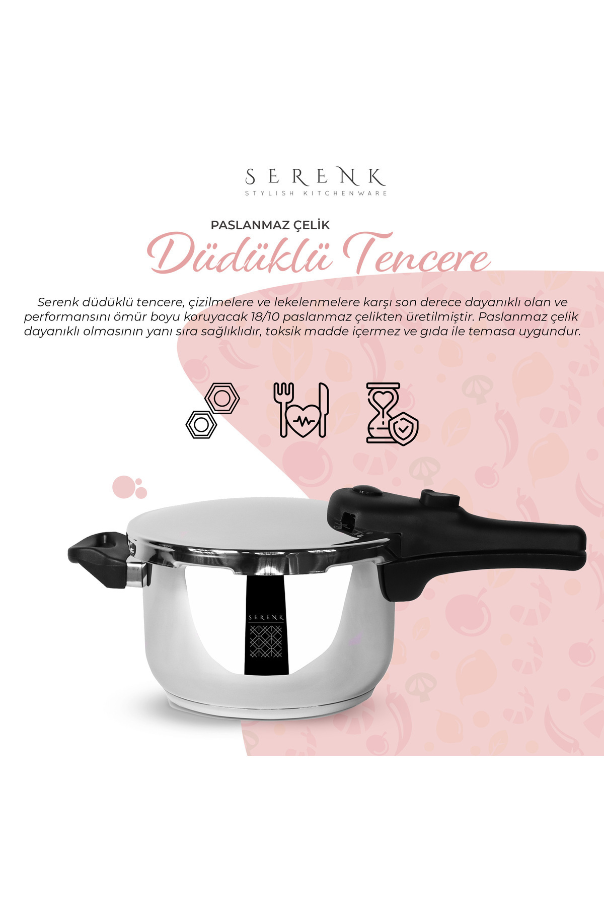 Serenk-Definition Schnellkochtopf, Dampfdrucktopf Mit 3 Garstufen, 5 L, Made In Türkiye 5