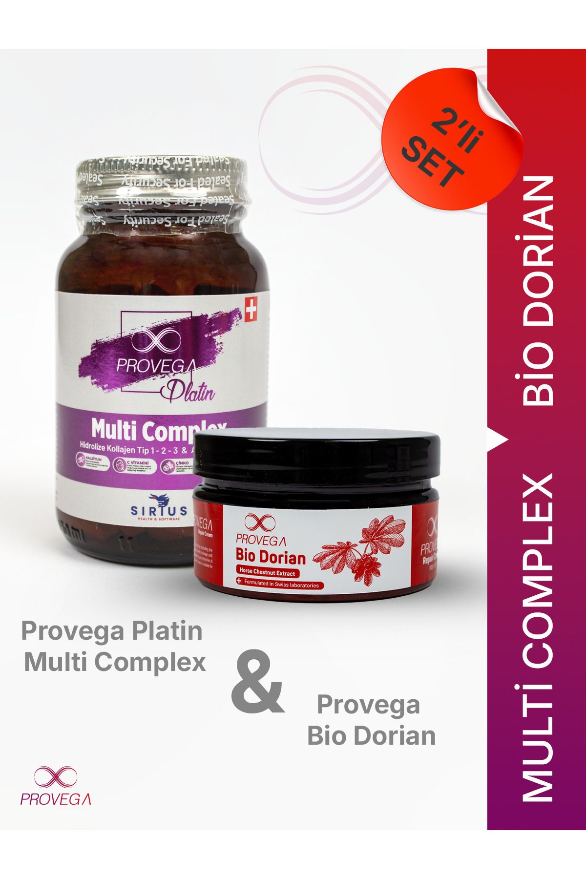 Provega-(Set of 2) Platinum Multi Complex Hydrolyzed Collagen & Bio Dorian 100% Natural Horse Chestnut Cream 1