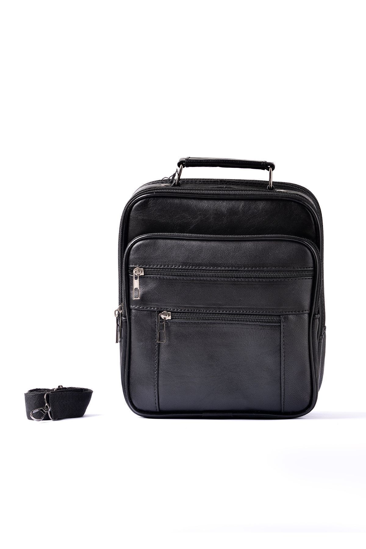 CüzCan  Erkek Siyah Çelik Kasalı Hakiki Deri El Ve Omuz Çantası Ayarlanabilir Askılı( Büyük Boy) - Görsel 6