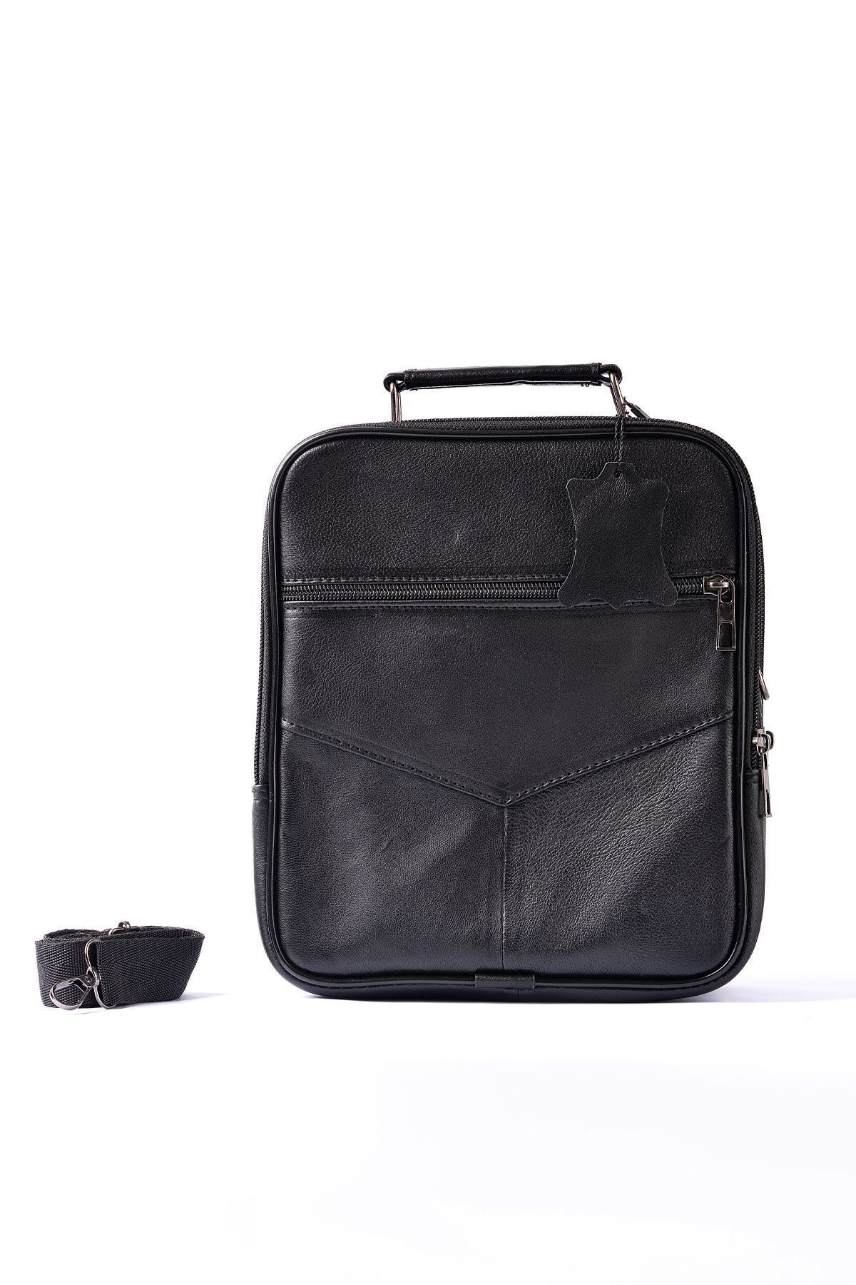 CüzCan  Erkek Siyah Çelik Kasalı Hakiki Deri El Ve Omuz Çantası Ayarlanabilir Askılı( Büyük Boy) - Görsel 7