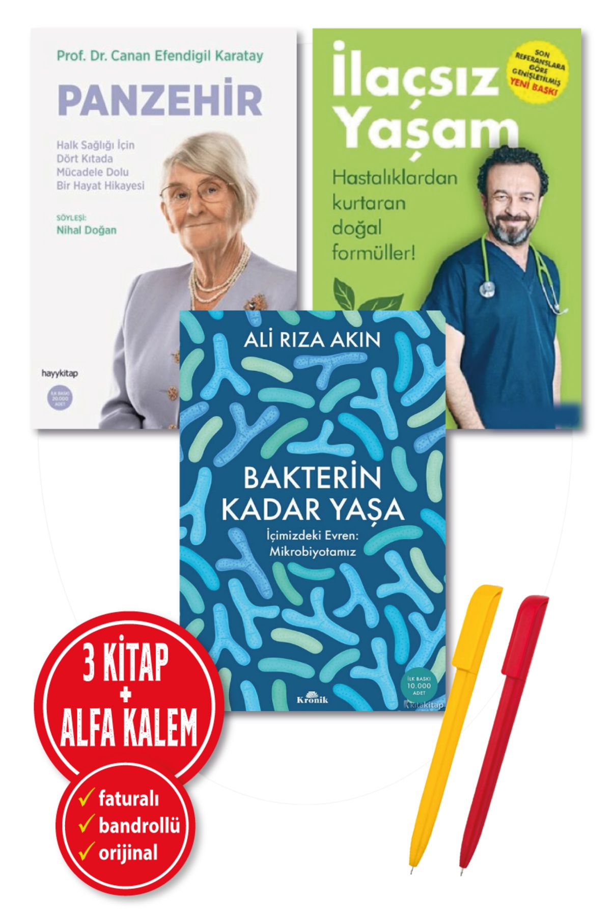 hayykitap Alfa Kalem+Canan Karatay Ümit Aktaş 3 Kitap(Panzehir+İlaçsız Yaşam+Bakterin Kadar Yaşa)Sağlık