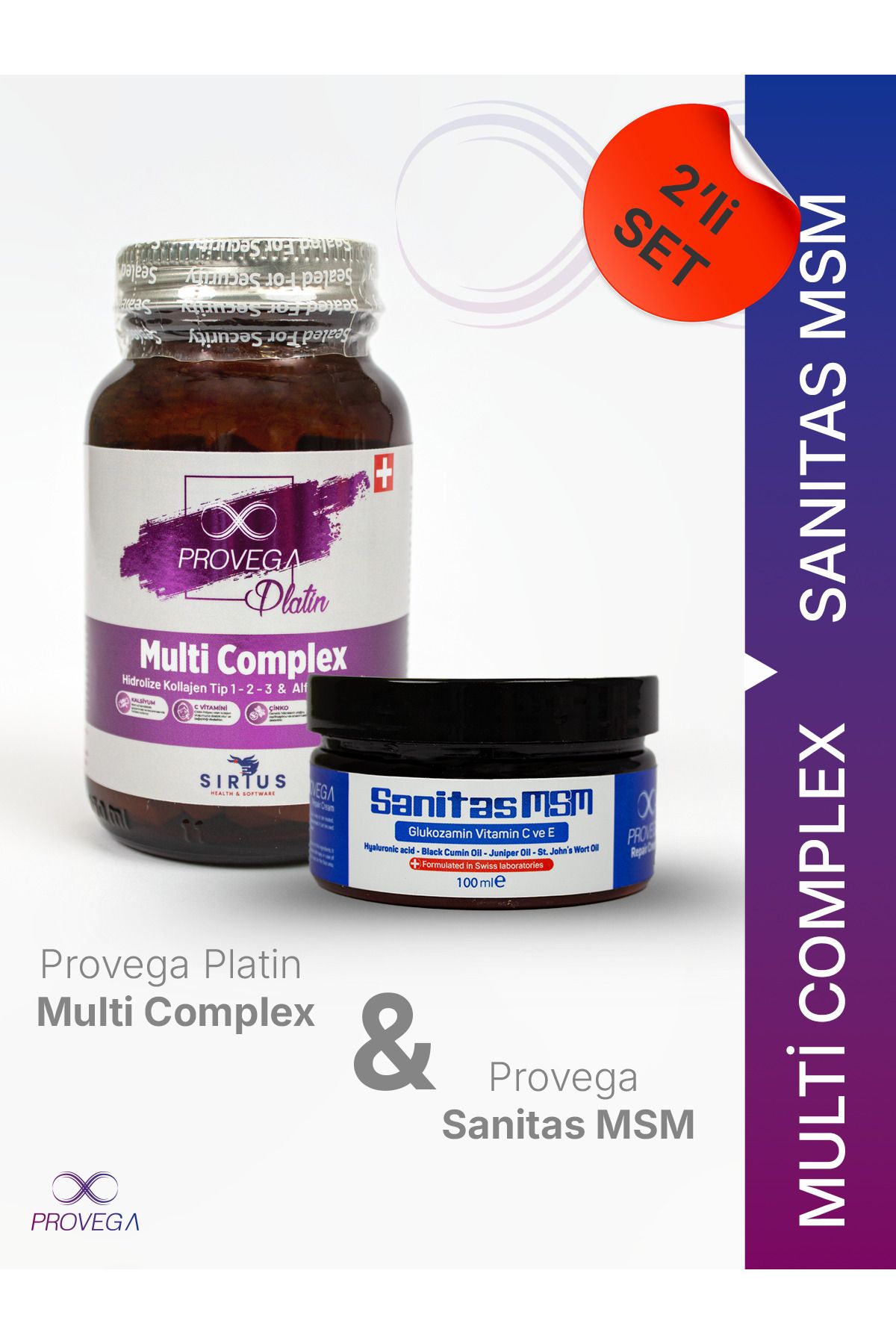 Provega-(Set of 2) Platinum Multi Complex Hydrolyzed Collagen & Sanitas Msm Cream - Pain - Edema - Swelling 1