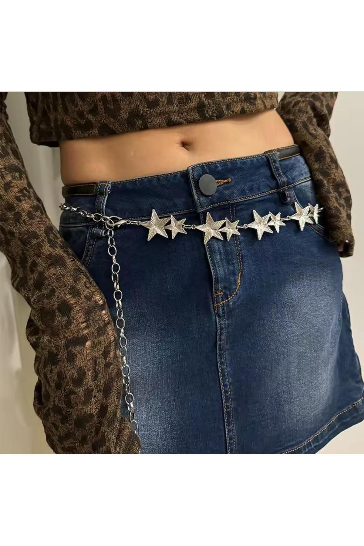 Descoin Yıldız aksesuarlı Zincirli Kemer.Kadın Kemeri Ceket Kemeri,Pantalon Kemeri
