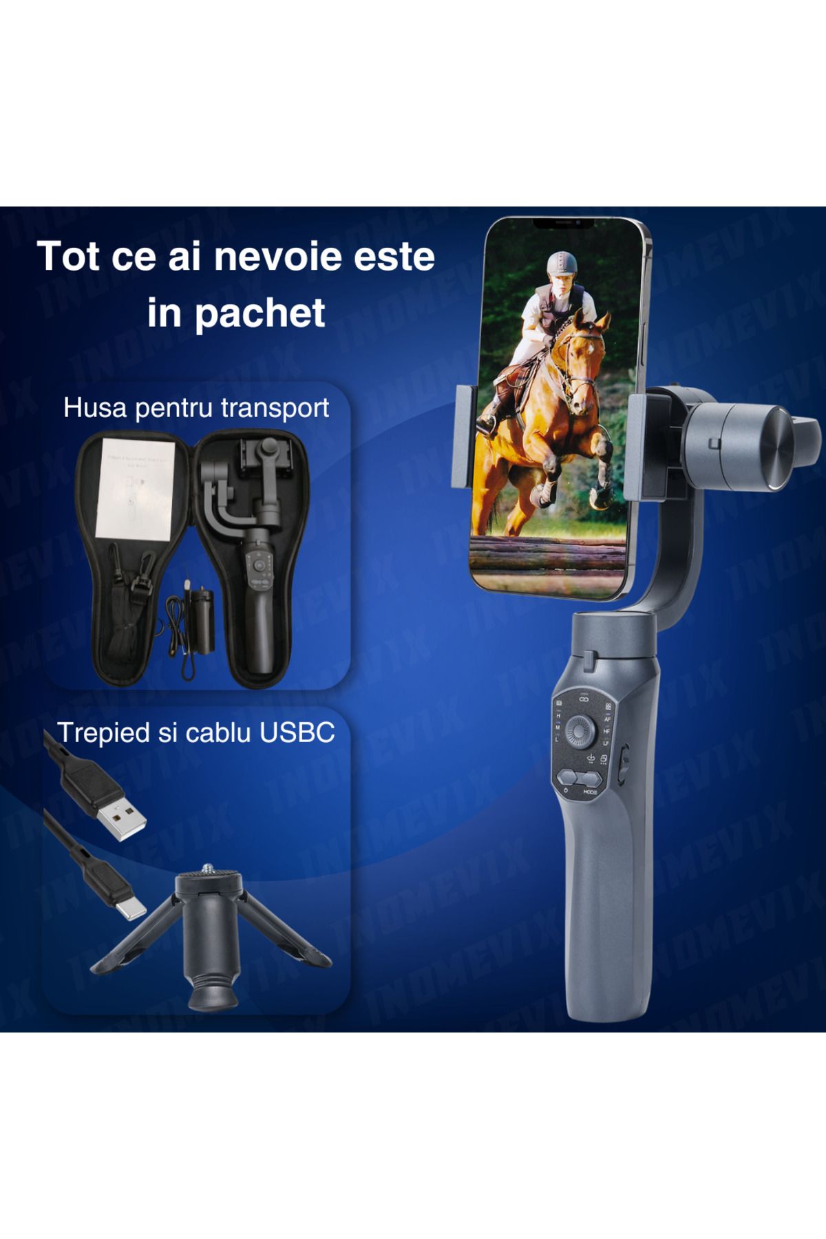 INOMEVIX-Phone Stabilizer ® F10 Pro, 3-Axis, Bluetooth, Face Tracking, Tripod and Case Included 9