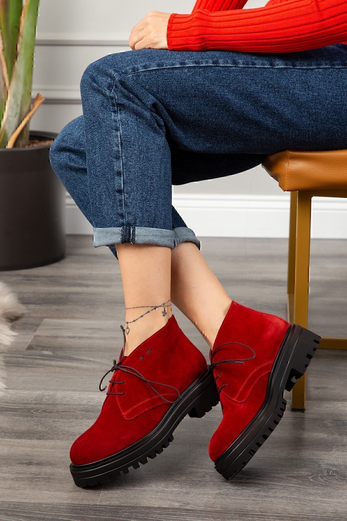 Deery-Genuine Suede Red Women's Boots 2