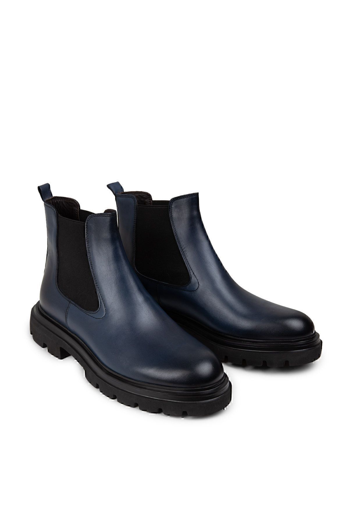 Deery-Genuine Leather Navy Blue Chelsea Men's Boots 2