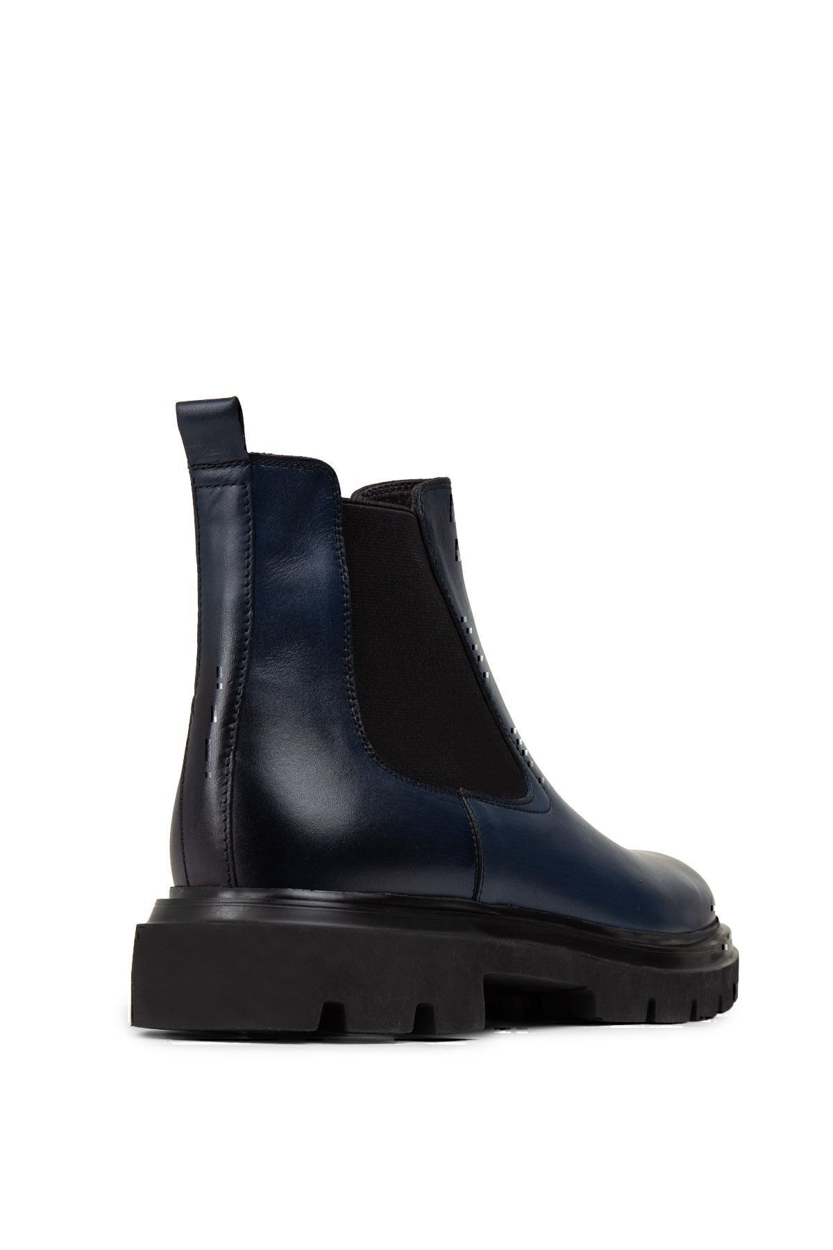 Deery-Genuine Leather Navy Blue Chelsea Men's Boots 4