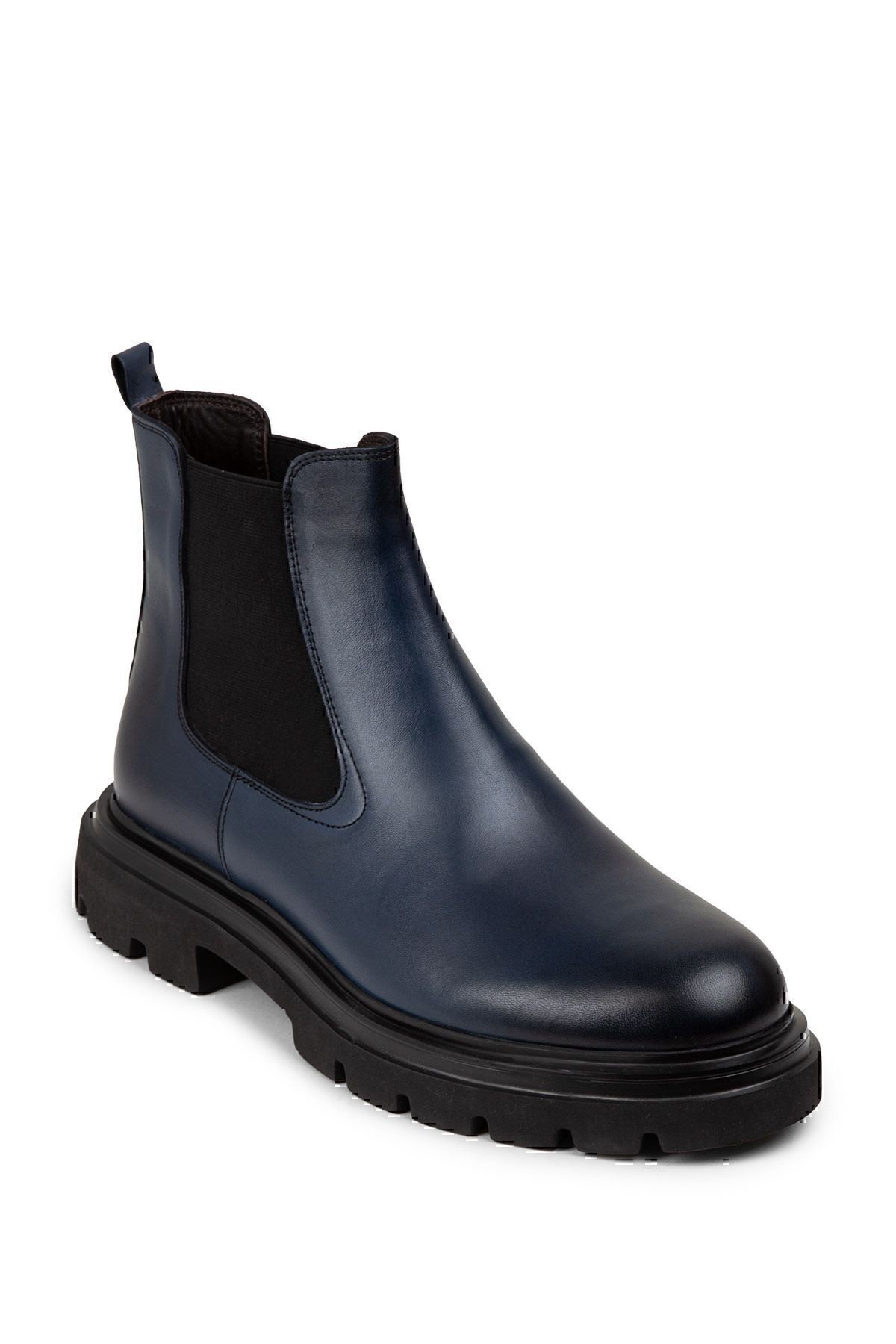 Deery-Genuine Leather Navy Blue Chelsea Men's Boots 5