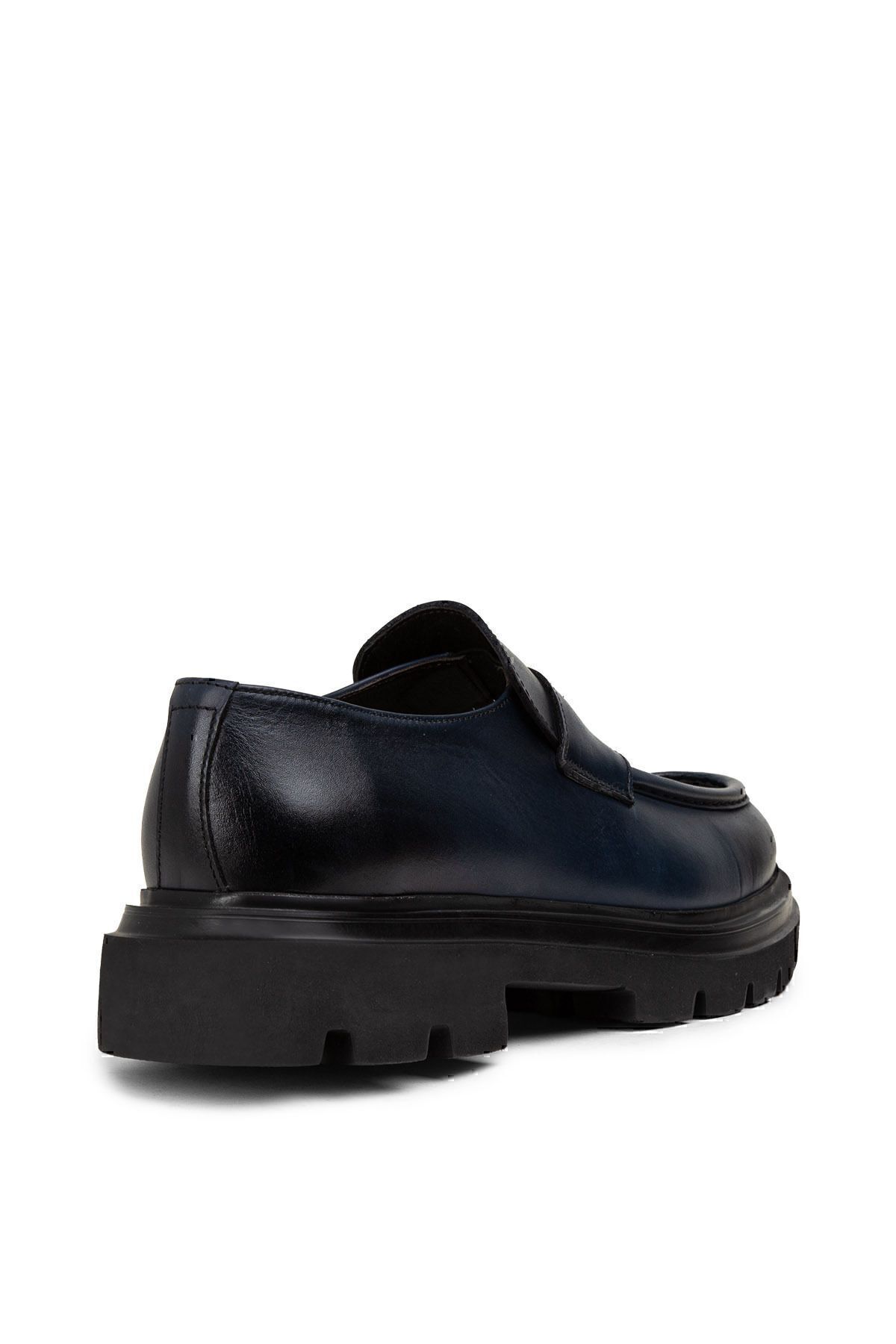 Deery-Genuine Leather Navy Blue Men's Loafer Shoes 6