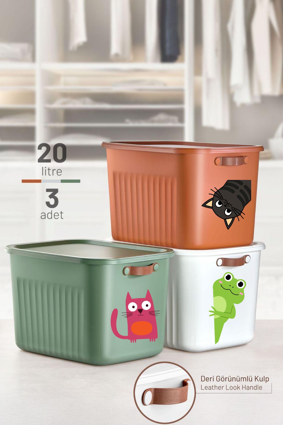 hemlife 3 ADET YENİ Saklama Kutusu JUMBO BOY 20 LT Plastik Düzenleyici Depolama Kutusu(Kiremit,Yeşil,Beyaz)