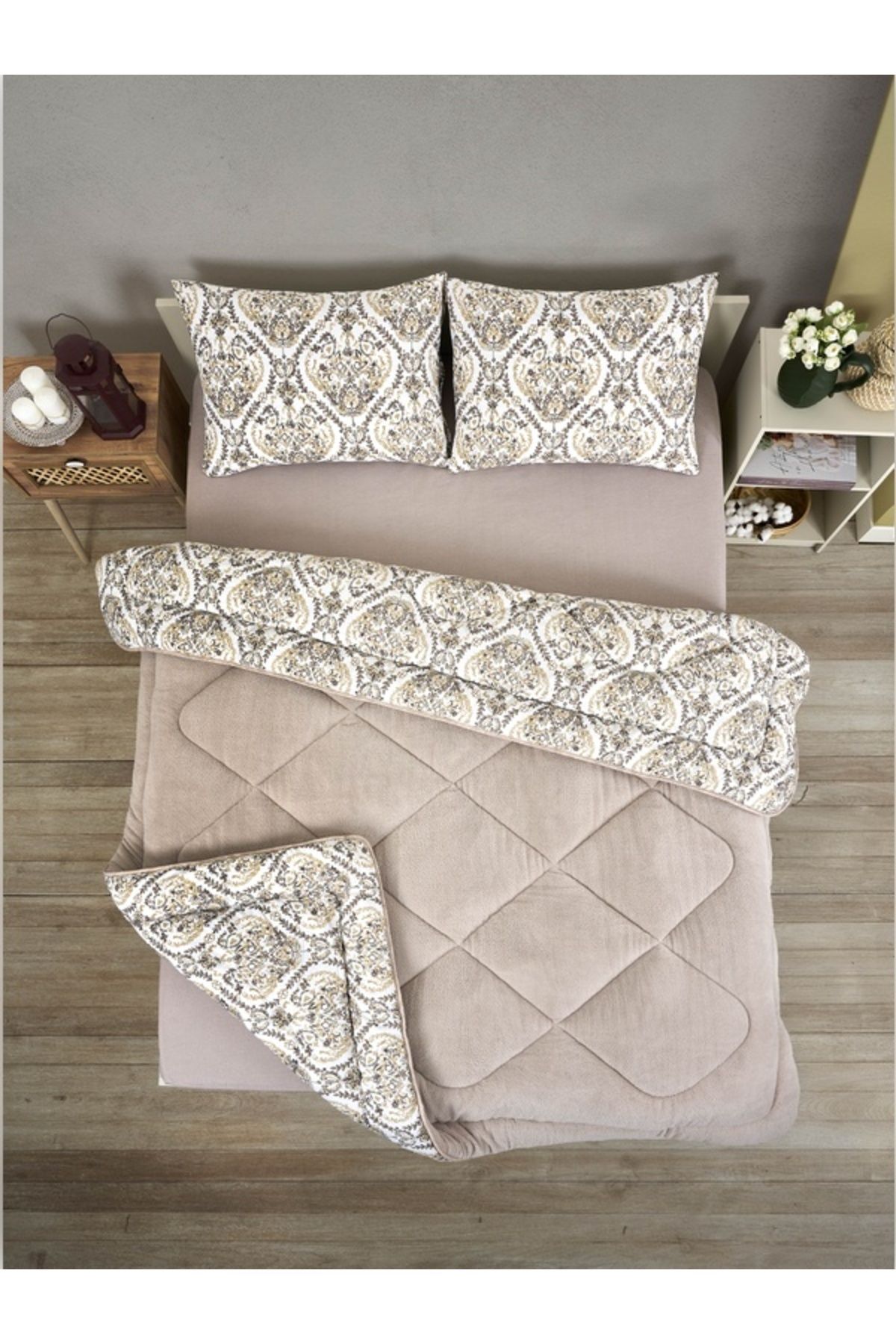 Sudem Home Collection-Double Double Sided Luxury Welsoft Elite Quilt Soft Fleece Quilt and Pillow Case Aksu Beige 6