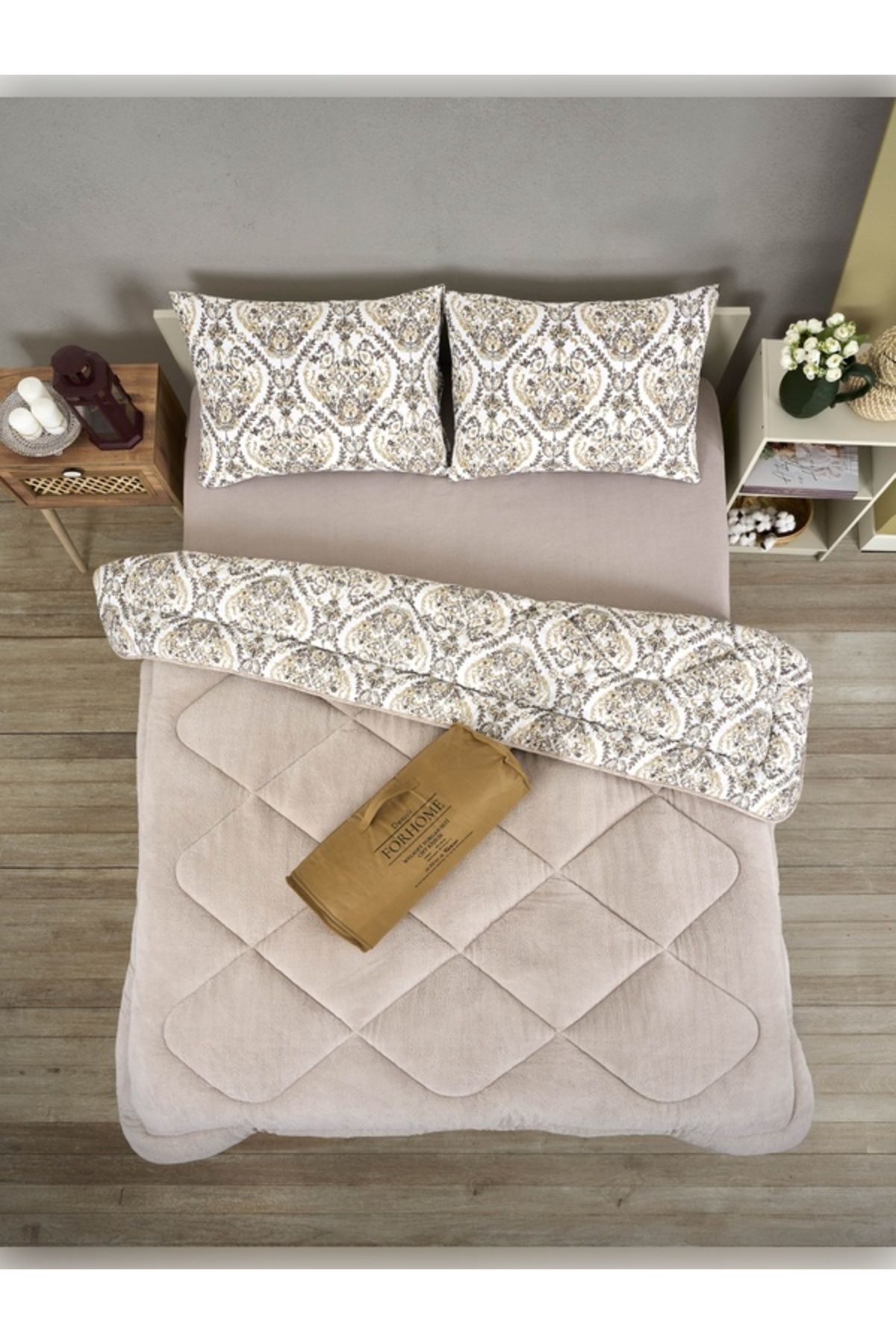 Sudem Home Collection-Double Double Sided Luxury Welsoft Elite Quilt Soft Fleece Quilt and Pillow Case Aksu Beige 2