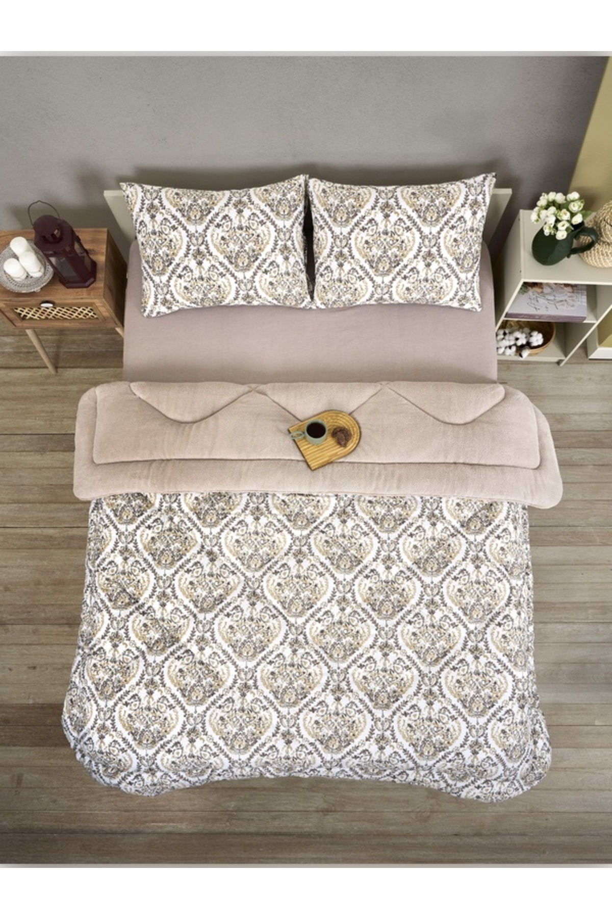 Sudem Home Collection-Double Double Sided Luxury Welsoft Elite Quilt Soft Fleece Quilt and Pillow Case Aksu Beige 4