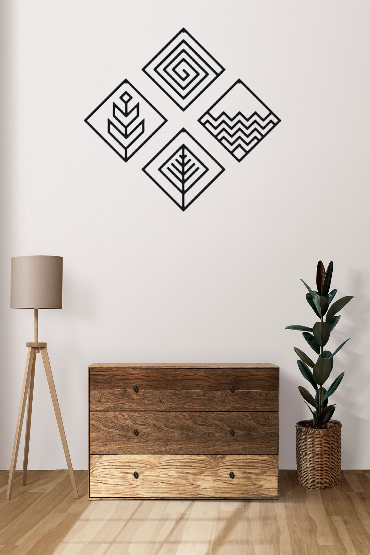 Numa Concept 4 Element Temalı Ahşap MDF Duvar Dekoru – Modern Geometrik Tasarım (4'lü Set)