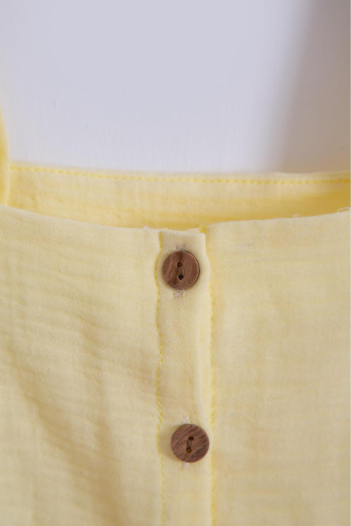 Bubito Asklılı Müslin Kız Bebek Yazlık Şort 2'li Takım-Sarı fotoğrafı 4 (önizleme)