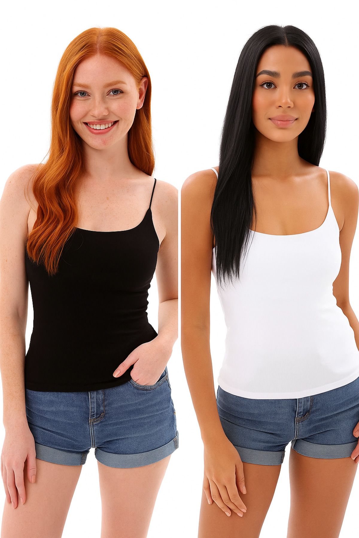 ParlaMira-Women's Black White Viscose Lycra Inner Non-Showing Structure Double Layer Rope Strap Long Undershirt 1