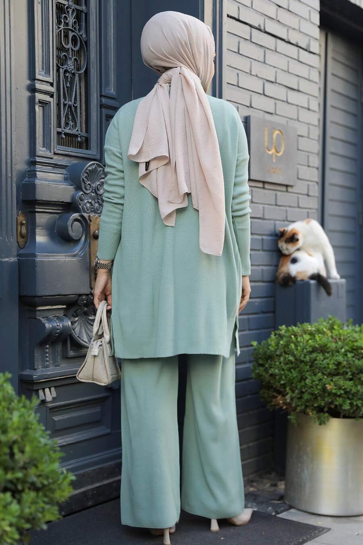 Neva Style-Mint Hijab Knitwear Double Set 3413Mint 4