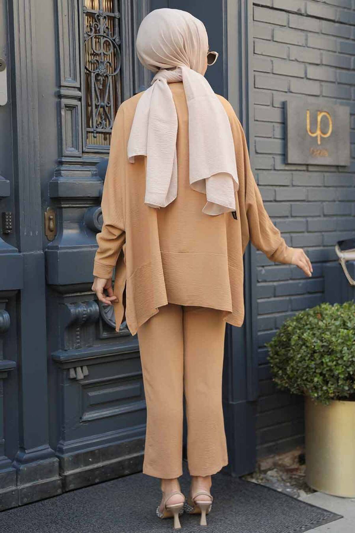 Neva Style-Camel Hijab Double Set - Buttoned, Model 67751C 3