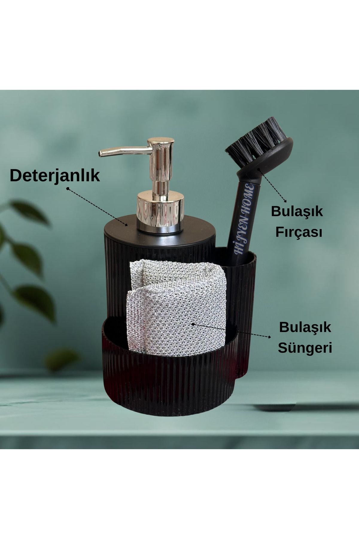 HİJYEN HOME 3'lü Ekonomik Paket Sıvı sabunluk-Bulaşık Fırçası- Bulaşık Süngeri Set