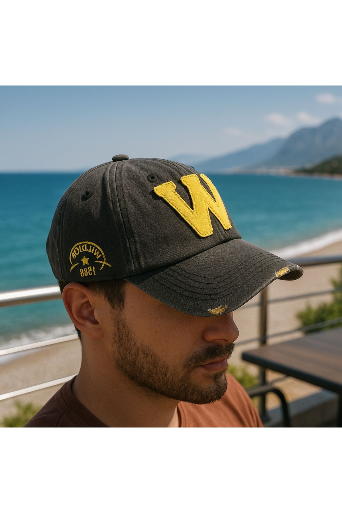 PERLOTUS Who What Why W Eskitme Şapka Siyah Sarı
