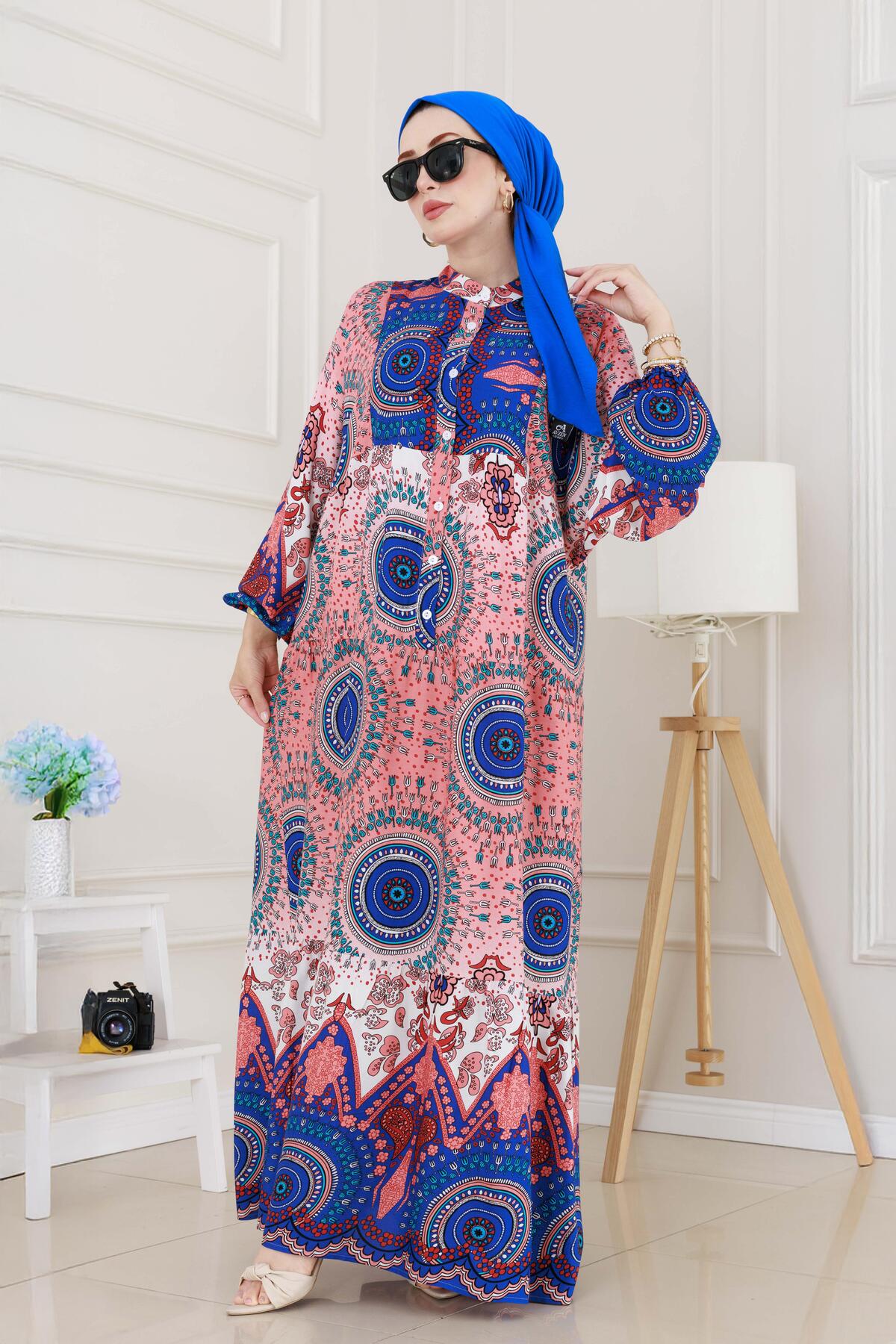 Sevitli Half Button Robe of Fate Dress-Blue