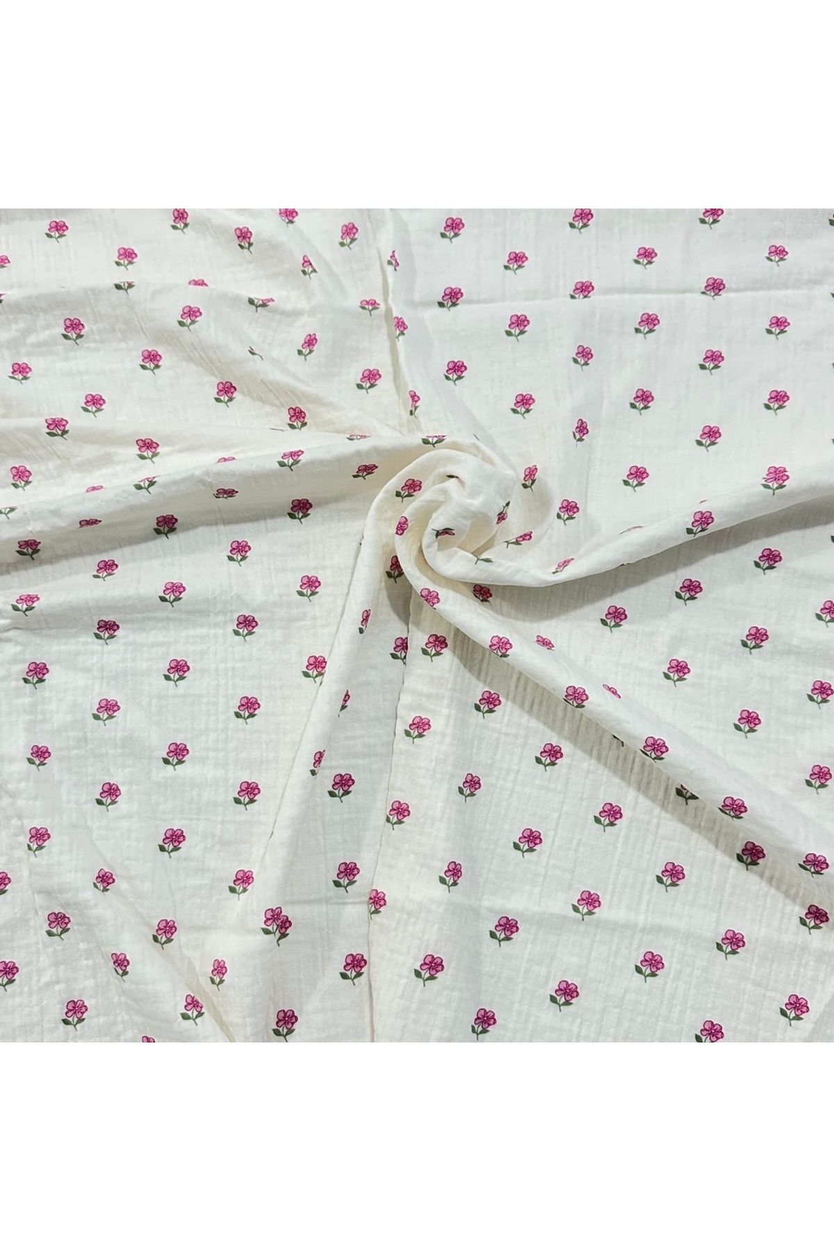 100% Cotton Double Layer Muslin Fabric – Mini Floral Pattern, Breathable Soft Texture
