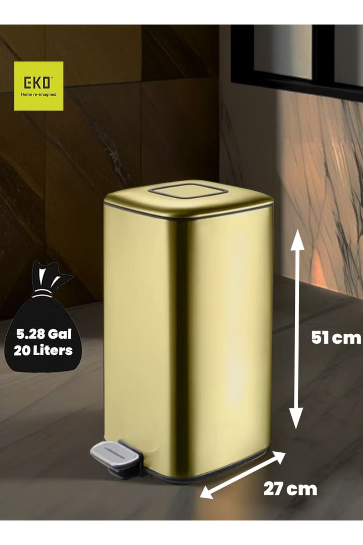 EKO-Regent 20l Pedal Trash Bin – Champagne Gold, Soft-close, Stainless Steel, Fingerprint-resistant 2