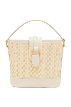 MODA Bella Krem Orijinal Hasır Modern Tasarım Tokalı Kadın El Ve Omuz Çantası