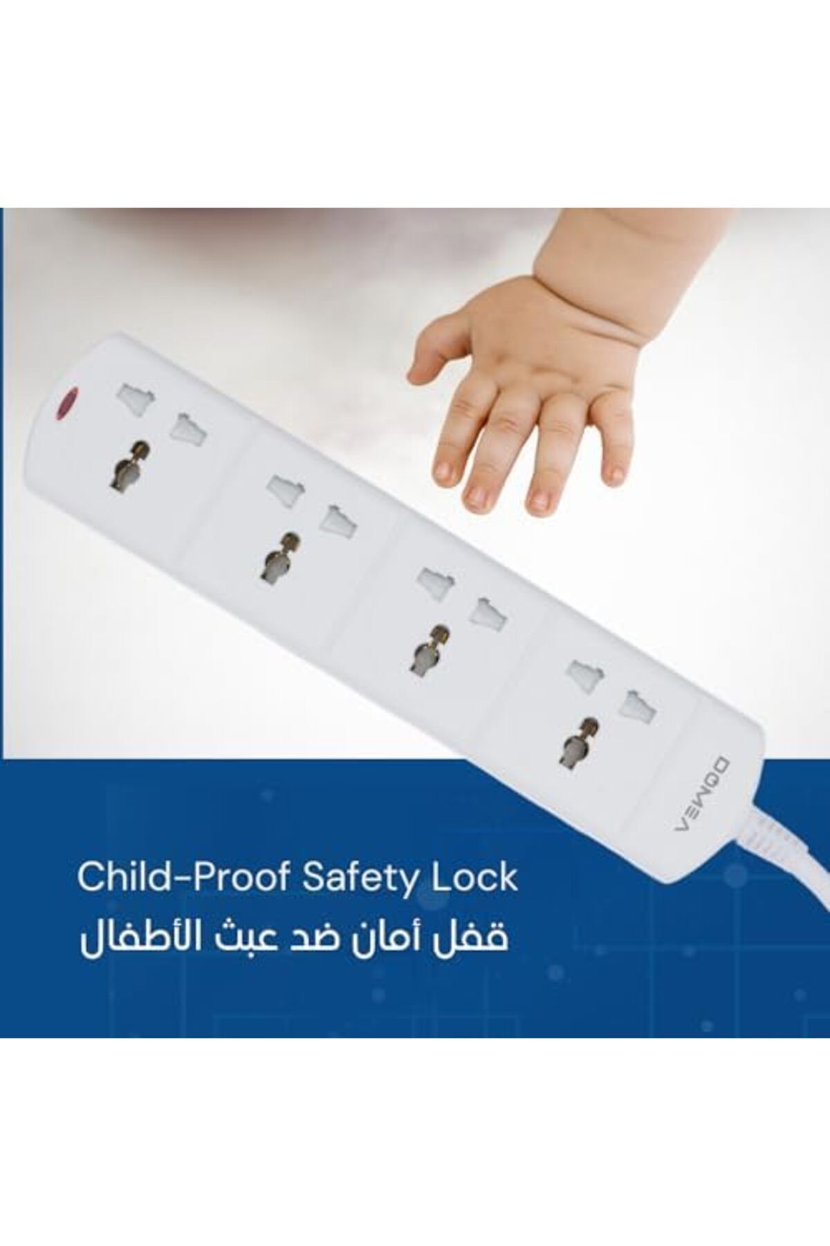 DOMEA-4-Way Power Extension Strip, Universal Socket Design, 3-Meter Cable - Surge Protected, Chargin 6